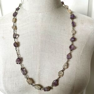 Amethyst and ametrine caged wire wrapped necklace